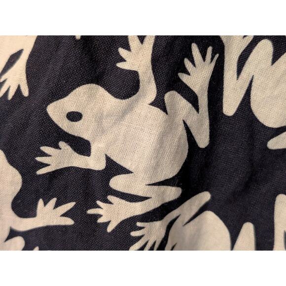 ​Lesley Evers Navy & White Frog Print Linen Blend Button-Down Shirt - Size Large - Picture 4 of 10